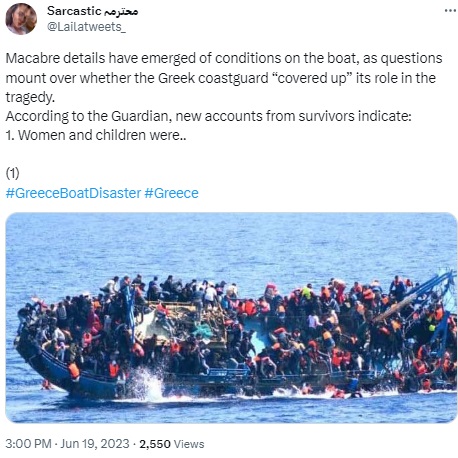 2016 photo of capsized boat off Libya falsely linked to 2023 Greek boat disaster.
