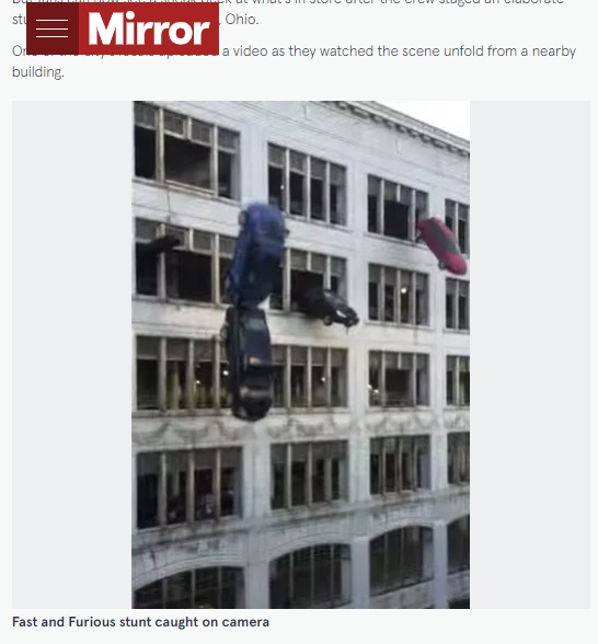 A video taken during filming of an elaborate stunt for a Fast And Furious movie in Cleveland has been falsely linked to the ongoing violence in France.