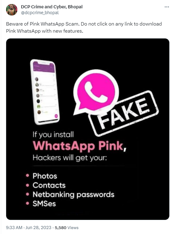 सावधान! गुलाबी रंगाचे व्हाट्सअप हे स्कॅम आहे