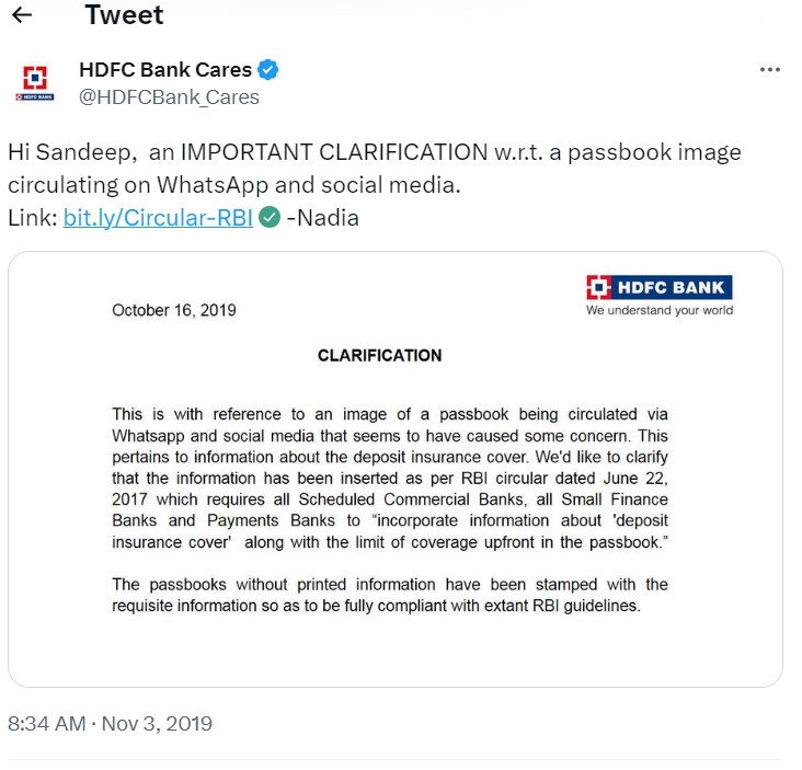 HDFCBank_Cares' tweet