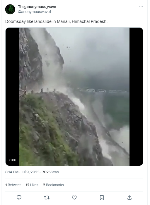 જમ્મુ અને કાશ્મીરનો જૂનો વીડિયો મનાલીમાં ભૂસ્ખલન થયું હોવાના ભ્રામક દાવા સાથે વાયરલ