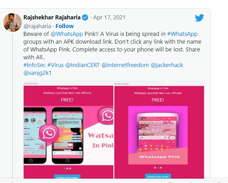 Screen shot of the tweet by Rajaharia