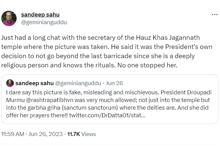 Screen shot of Sandeep Sahu's Post