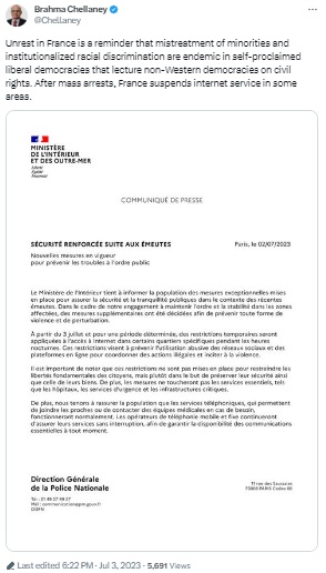 The France government has not imposed a shutdown of internet services in the country, dismissing the viral circular as fake.
