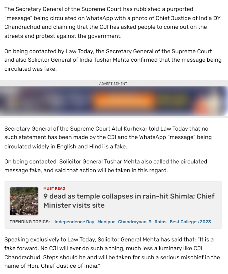 ਸੀਜੀਆਈ ਡੀਵਾਈ ਚੰਦਰਚੂੜ ਨੇ ਜਨਤਾ ਨੂੰ ਸਰਕਾਰ ਦੇ ਖਿਲਾਫ ਪ੍ਰਦਰਸ਼ਨ ਕਰਨ ਦੀ ਕੀਤੀ ਅਪੀਲ