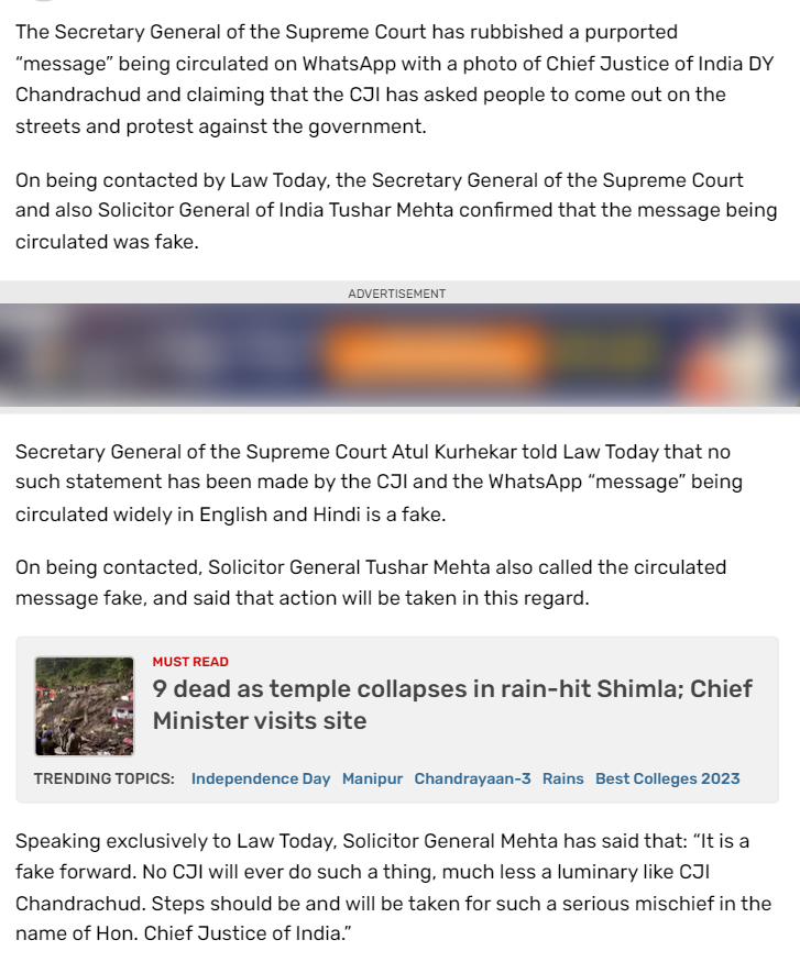 શું CJI DY ચંદ્રચુડે લોકોને સરકાર સામે વિરોધ કરવાની અપીલ કરી હતી?