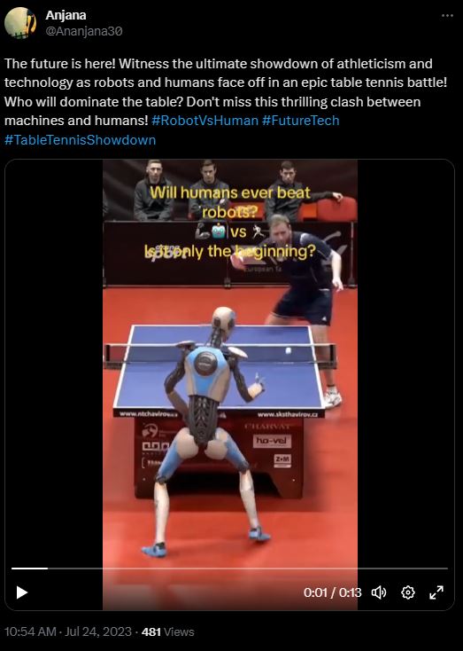 Fact Check: ಟೇಬಲ್ ಟೆನಿಸ್ ಪಂದ್ಯದಲ್ಲಿ ರೊಬೋಟ್ ಮಾನವ ಎದುರಾಳಿಯನ್ನು ಸೋಲಿಸುವ ವೀಡಿಯೋ ವೈರಲ್