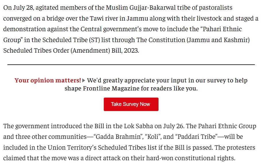 Screen shot of article appearing in Frontline