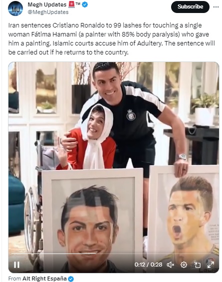 क्रिस्टियानो रोनाल्डोला इराणमध्ये व्यभिचारासाठी 99 फटके मिळणार? व्हायरल दावा खोटा आहे