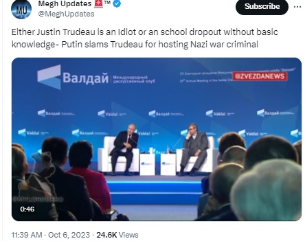 Viral video shows Russian President Vladimir Putin ridiculing former Canada parliament Speaker Anthony Rota, not Prime Minister Justin Trudeau, as claimed by social media users.