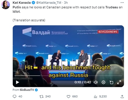 Viral video shows Russian President Vladimir Putin ridiculing former Canada parliament Speaker Anthony Rota, not Prime Minister Justin Trudeau, as claimed by social media users.