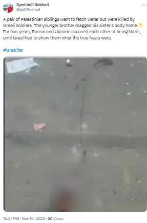 Distressing photo of a Palestinian boy dragging his elder sister’s body home after she was shot by Israeli snipers when the siblings went to fetch water.