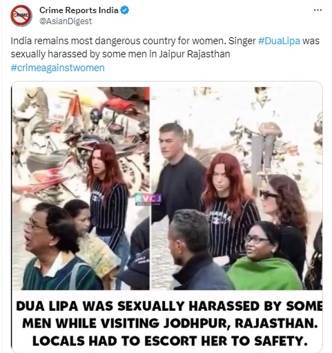 Edited Image Falsely Claiming Dua Lipa Sexually Harassed In Jodhpur Goes Viral 