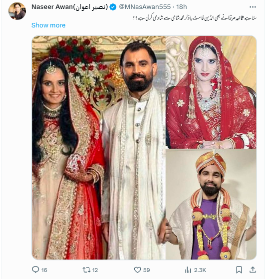 ثانیہ مرزا اور محمد شامی کی ترمیم شدہ تصویر کے ساتھ شادی کا دعویٰ فرضی نکلی