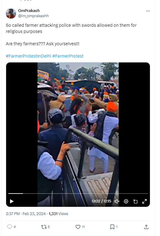 Fact Check: ಪೊಲೀಸರ ಮೇಲೆ ಖಡ್ಗದಿಂದ ಹಲ್ಲೆ ನಡೆಸಿದ ರೈತ ಪ್ರತಿಭಟನಕಾರರು? 