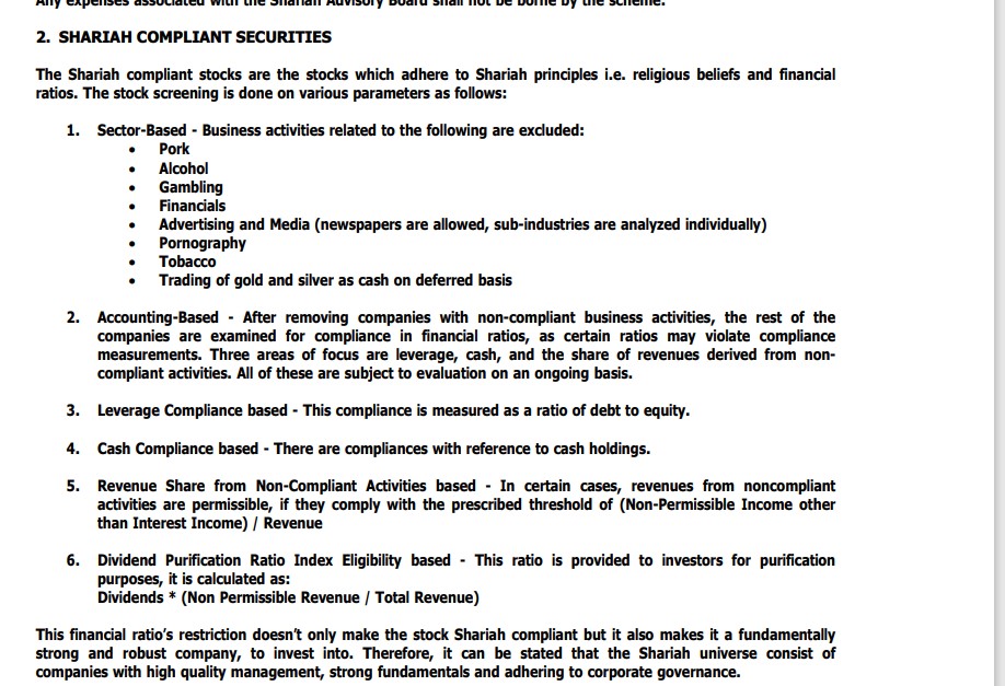 Guidelines for SBI's Shariah compliant mutual funds