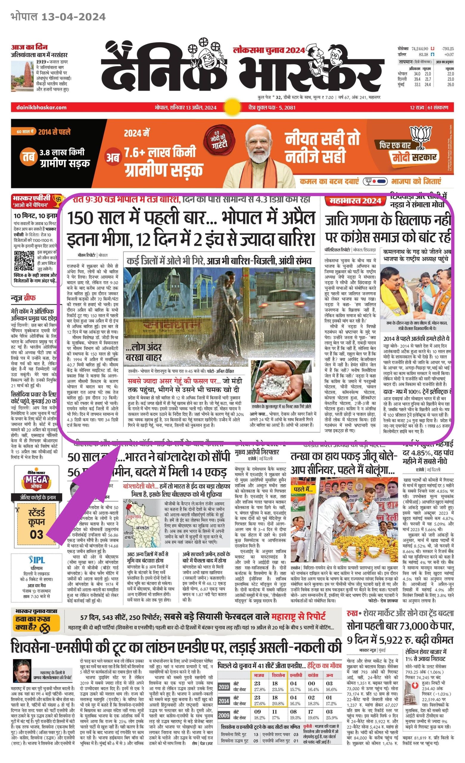 இந்தியா கூட்டணி ஆட்சியை பிடிக்கும் என்று டைனிக் பாஸ்கர் கருத்துக்கணிப்பு வெளியிட்டதாக பரவும் தகவல் 