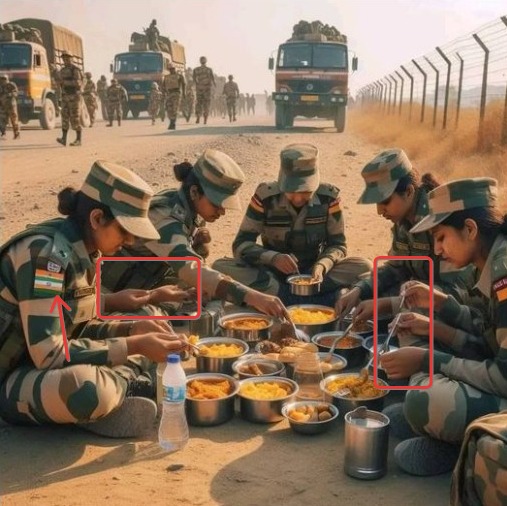 Fact Check: ಭಾರತ ಗಡಿಯಲ್ಲಿ ಬಿಸಿಲಿನಲ್ಲೂ ಕರ್ತವ್ಯದಲ್ಲಿರುವ ಮಹಿಳಾ ಸೈನಿಕರು ಊಟ ಮಾಡುತ್ತಿರುವ ದೃಶ್ಯ ಎಂದು ಎಐ ಚಿತ್ರ ಹಂಚಿಕೆ