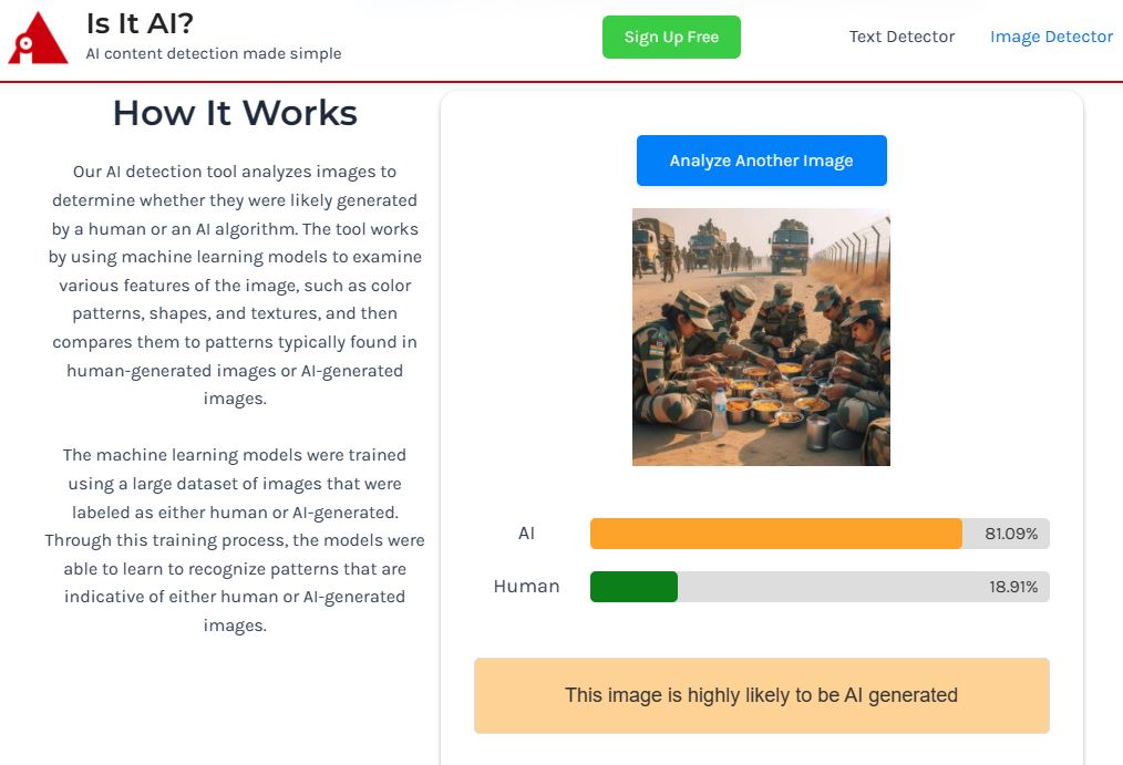 Fact Check: ಭಾರತ ಗಡಿಯಲ್ಲಿ ಬಿಸಿಲಿನಲ್ಲೂ ಕರ್ತವ್ಯದಲ್ಲಿರುವ ಮಹಿಳಾ ಸೈನಿಕರು ಊಟ ಮಾಡುತ್ತಿರುವ ದೃಶ್ಯ ಎಂದು ಎಐ ಚಿತ್ರ ಹಂಚಿಕೆ