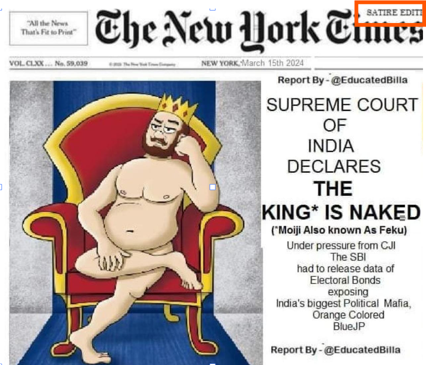 Fact Check: न्यूयॉर्क टाइम्स ची बातमी म्हणत मोदींबद्दल व्हायरल क्लिपिंग व्यंगात्मक चित्र आहे  