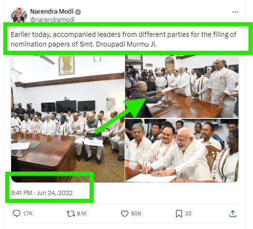 Fact Check: राष्ट्रपती मुर्मू पंतप्रधान मोदींच्या निवडणुकीच्या नामांकनासाठी गेल्या होत्या? नाही, २०२२ चा फोटो खोट्या दाव्यासह व्हायरल