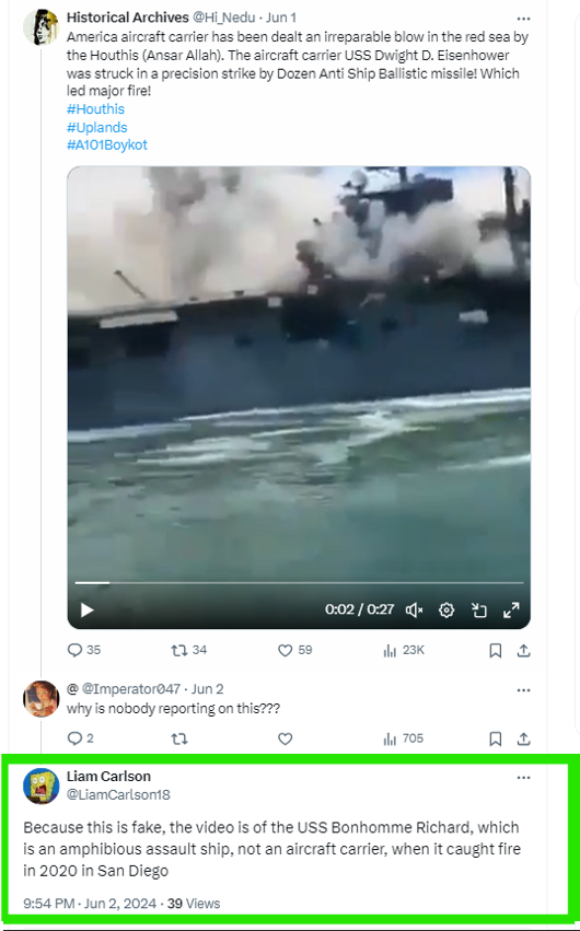 Alleged Houthi Attack On US Aircraft Carrier In Red Sea