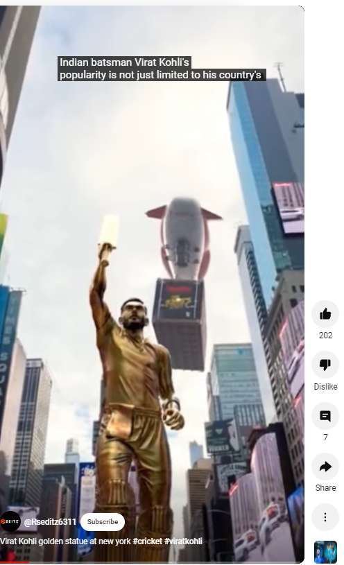 Fact Check: ನ್ಯೂಯಾರ್ಕ್ ಟೈಮ್ಸ್ ಸ್ಕ್ವೇರ್ನಲ್ಲಿ ವಿರಾಟ್ ಕೊಹ್ಲಿಯವರ ಪ್ರತಿಮೆ ಅನಾವರಣ ಮಾಡಿದ್ದು ನಿಜವೇ?