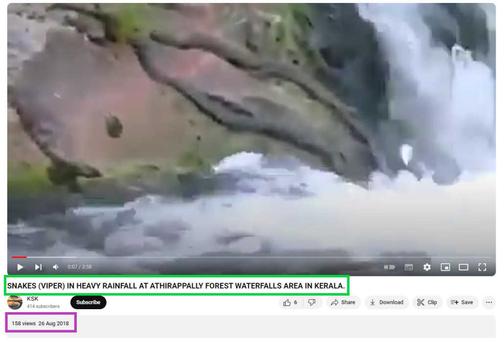 குற்றால அருவில் மலைப்பாம்புகள் மீனுக்காக சண்டையிட்டதாக பரவும் வீடியோத்தகவல்